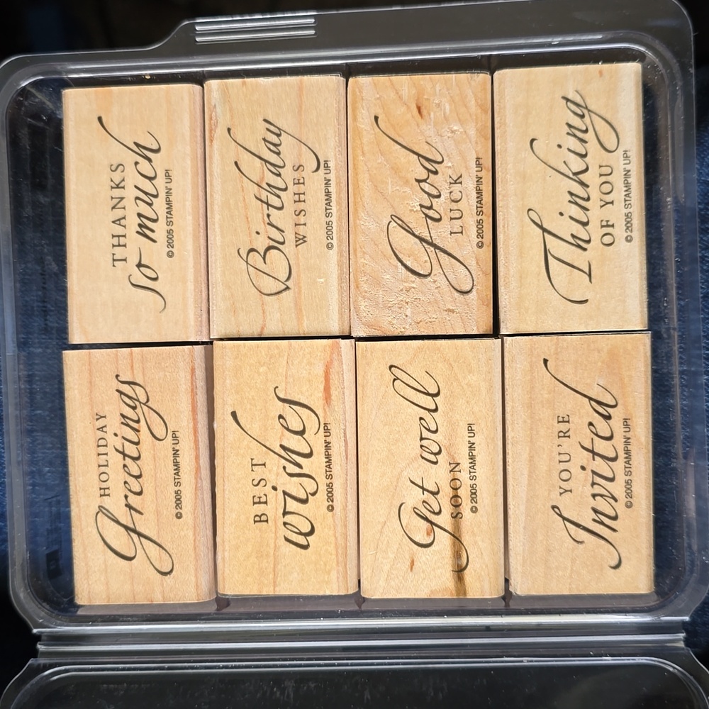 STAMPIN UP! RETIRED WOOD MOUNT SINCERE SALUTATIONS STAMP SET OF 8
